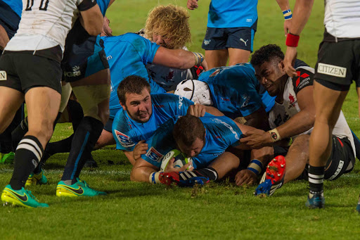 Pierre Schoeman of the Vodacom Bulls scores a try during the Super Rugby match between Vodacom Bulls and Sunwolves at Loftus Versfeld on March 17, 2017 in Pretoria, South Africa.