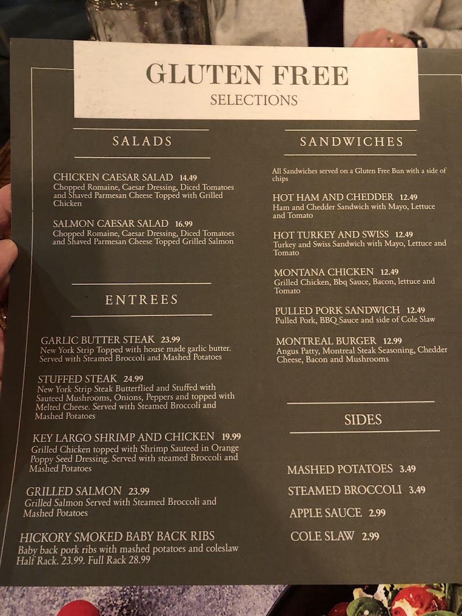 T.J. Rockwell's American Grill & Tavern gluten-free menu