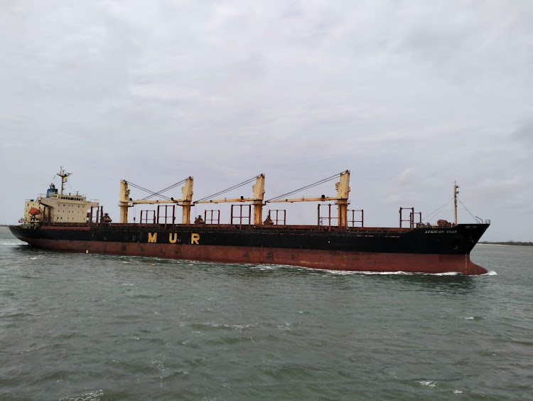 The MV African Swan ship that docked at the Lamu Port in Kililana, Lamu West on September 6,2023. It brough food donation from the United States of America under World Food Programme (WFP).