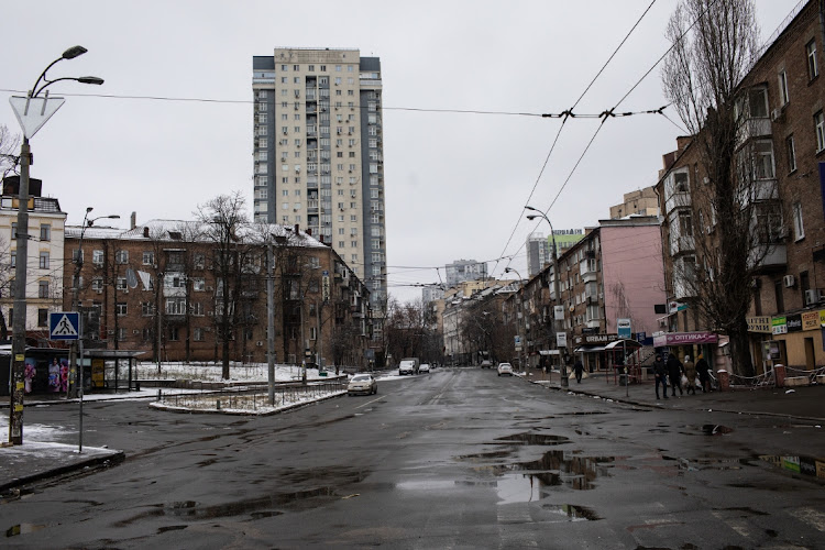 A near empty street during a break in curfew in Kyiv, Ukraine on Tuesday, March 1 2022. Picture: BLOOMBERG/ERIN TRIEB