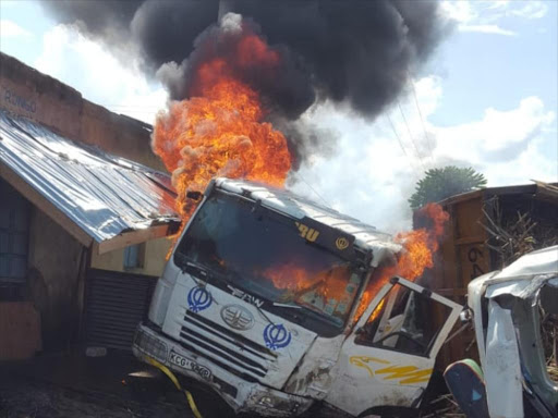 The vehicles which were involved in a road accident in Muhoroni./MAURICE ALAL