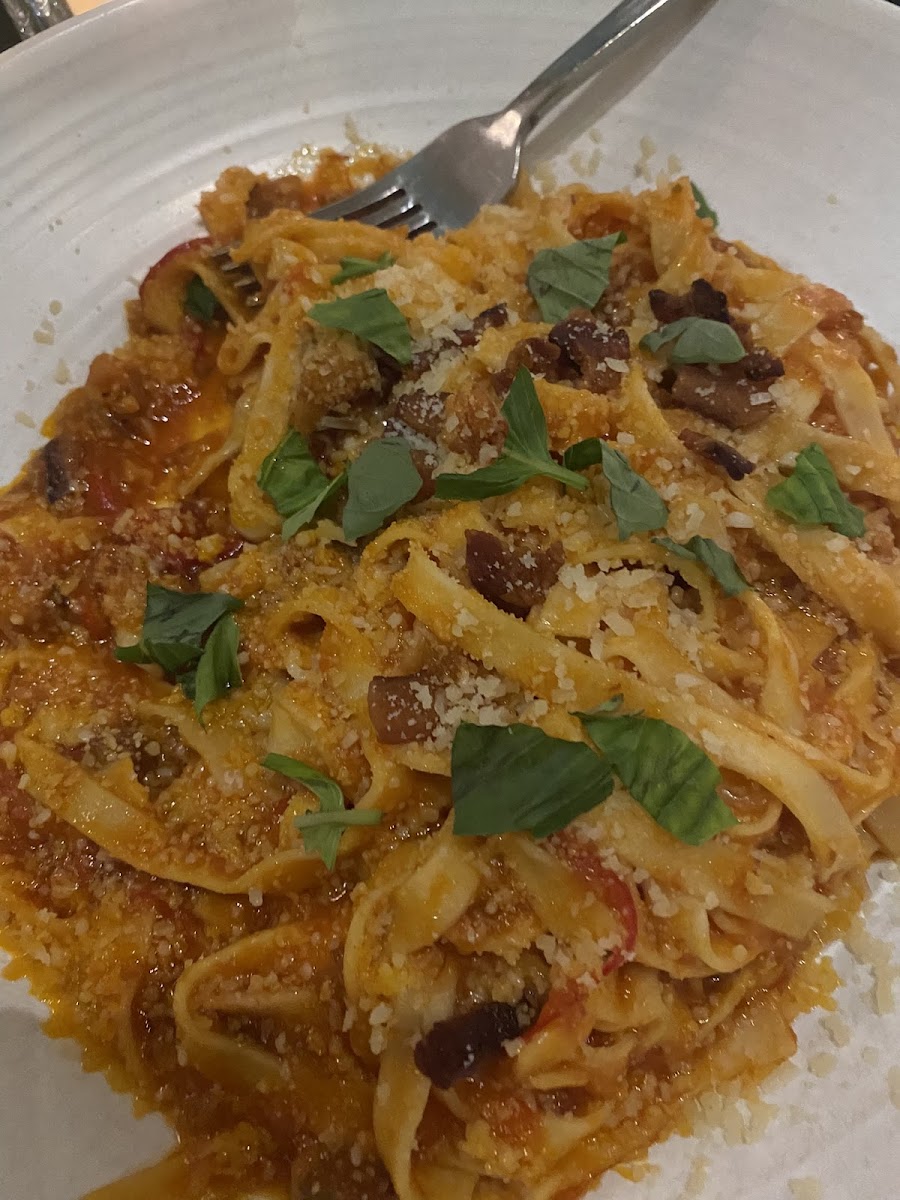 Tomato Bucatini (but with GF fettucine)