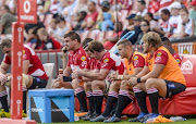 Lions bench during the Super Rugby match between Emirates Lions and Crusaders at Emirates Airline Park on April 01, 2018 in Johannesburg, South Africa.