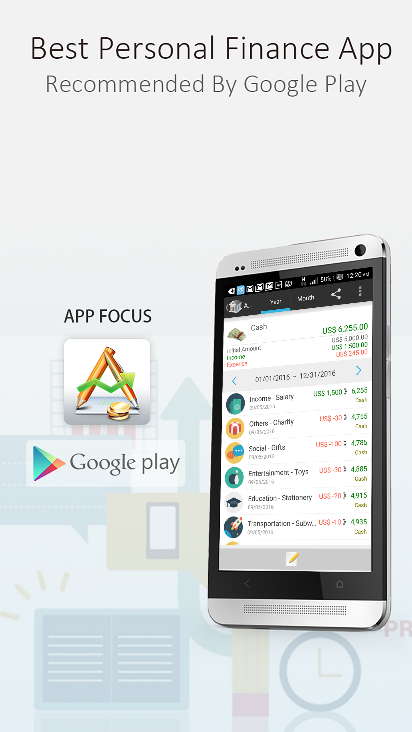 Android application AndroMoney ( Expense Track ) screenshort