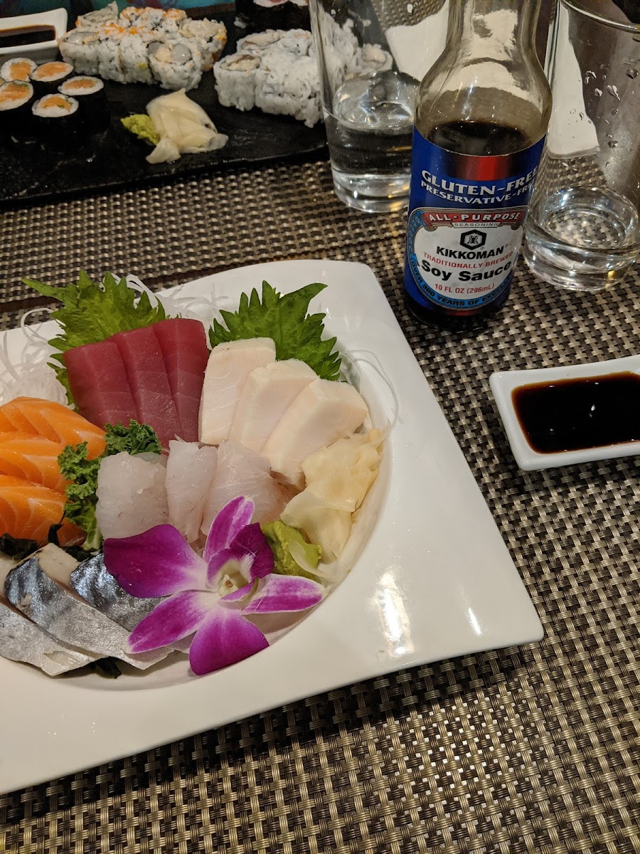 Sashimi dinner with gluten free soy sauce