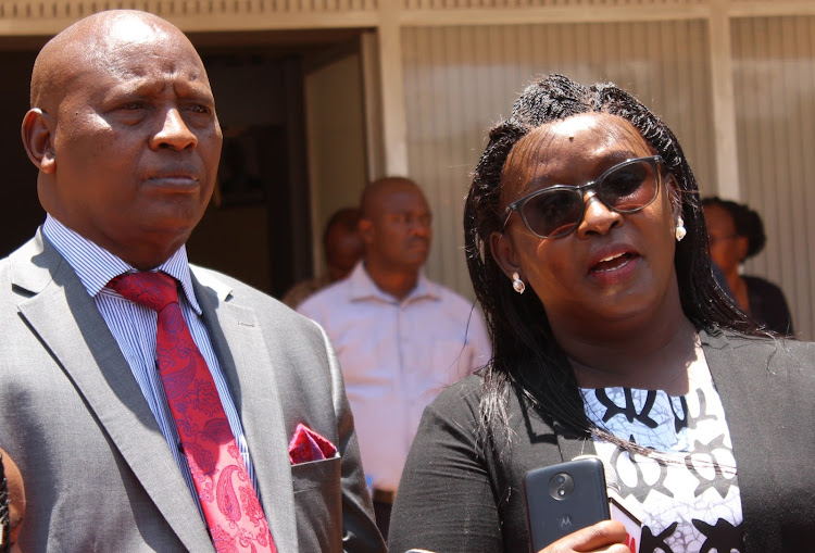 Nyeri Governor Mutahi Kahiga and JSC vice chairperson Mercy Deche