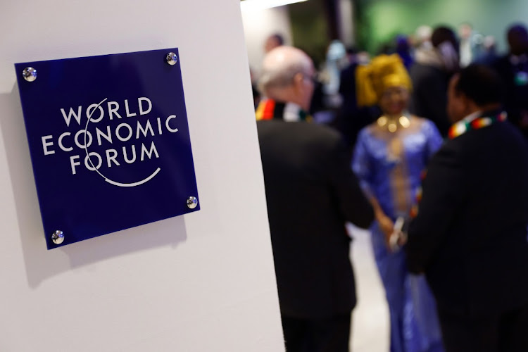 A logo is shwon inside the Congress Center on day three of the World Economic Forum in Davos, Switzerland, in this January 19 2023 file photo. Picture: STEFAN WERMUTH/BLOOMBERG