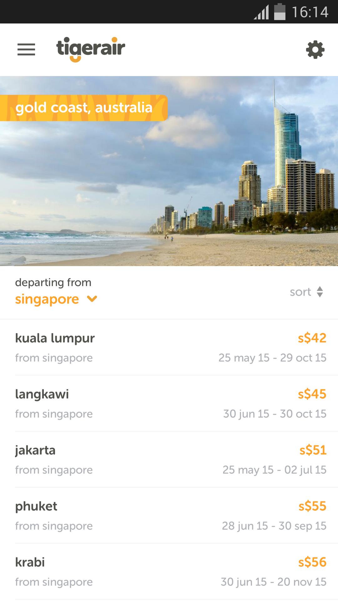 Android application tigerair screenshort