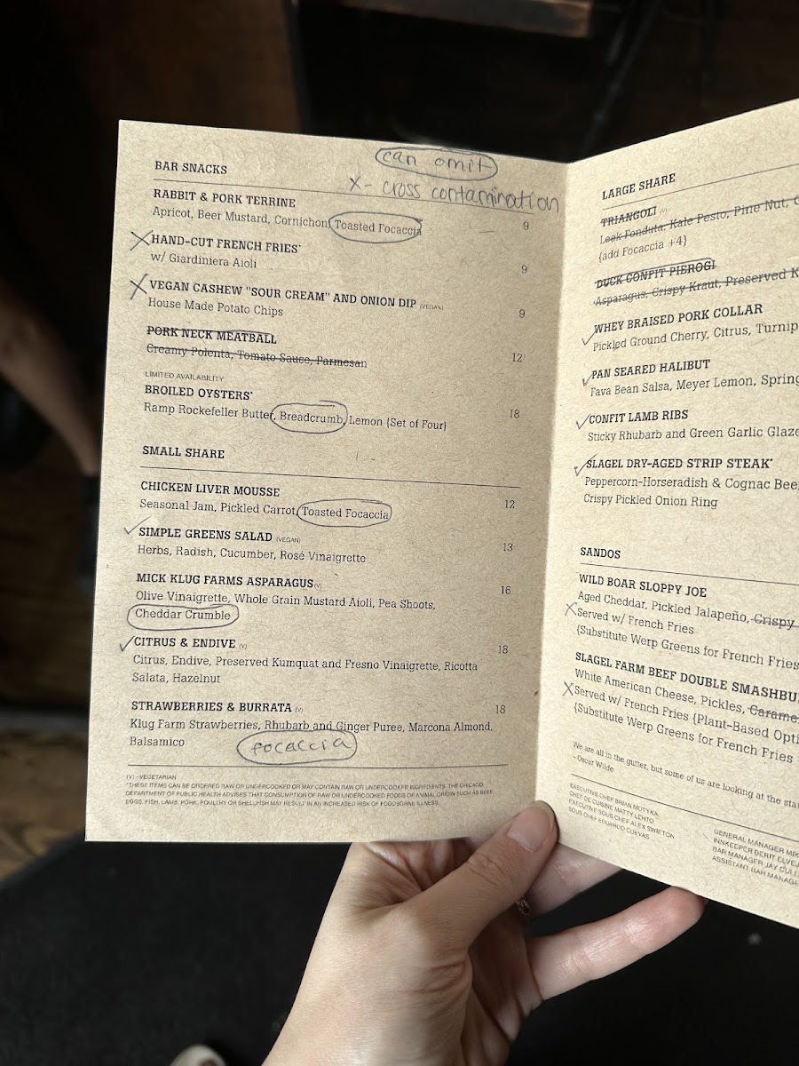 Longman & Eagle gluten-free menu