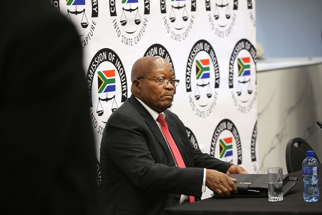 Former president Jacob Zuma readies himself to testify before Judge Raymond Zondo at the state capture inquiry on July 15 2019.