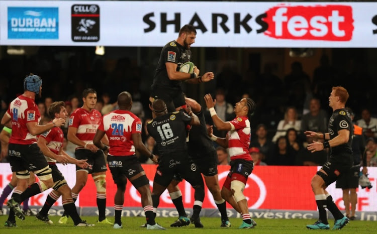 Ruan Botha of the Cell C Sharks during the Super Rugby match between Cell C Sharks and Emirates Lions and at Jonsson Kings Park Stadium on June 30, 2018 in Durban, South Africa.