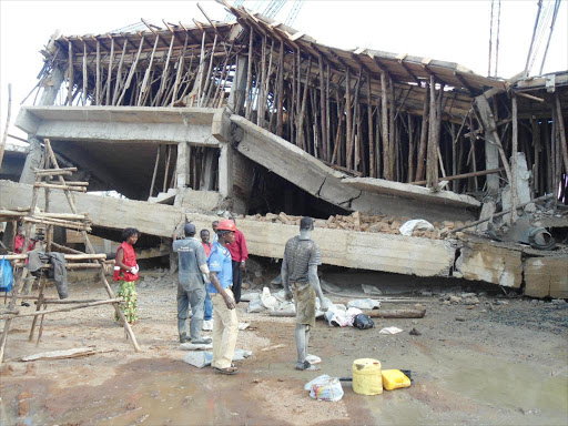 A collapsed building at Milimani Estate in Bungoma town that killed three people Photo/John Nalianya