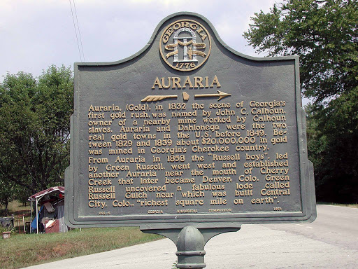 Auraria, (Gold), in 1832 the scene of Georgia´s first gold rush, was named by John C. Calhoun owner of a nearby mine worked by Calhoun slaves. Auraria and Dahlonega were the two real gold towns in...