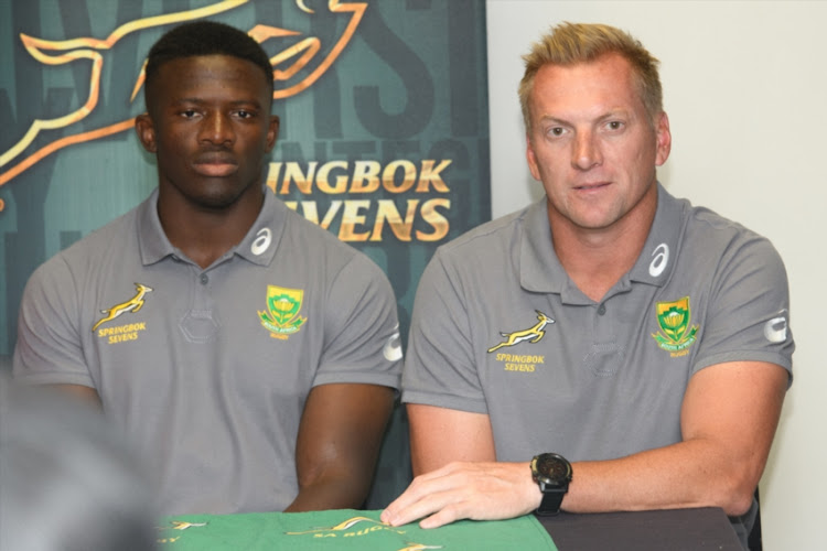 Sako Makata (captain) and Marius Schoeman during the Springbok Sevens team announcement at Stellenbosch Academy of Sport on November 23, 2018 in Stellenbosch, South Africa.