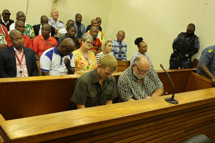 Piet Groenewald and his son Stephan Greef appearing at the Groblersdal magistrate’s court in Limpopo on Monday, where they were denied bail.
