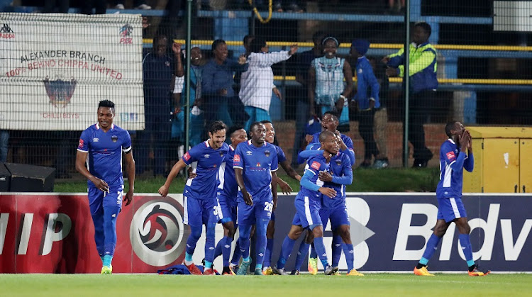 Samuel Julies of Chippa United celebrates goal with teammates during Absa Premiership 2017/18 match between Bidvest Wits and Chippa United at Bidvest Wits Stadium, Johannesburg South Africa on 01 November 2017.