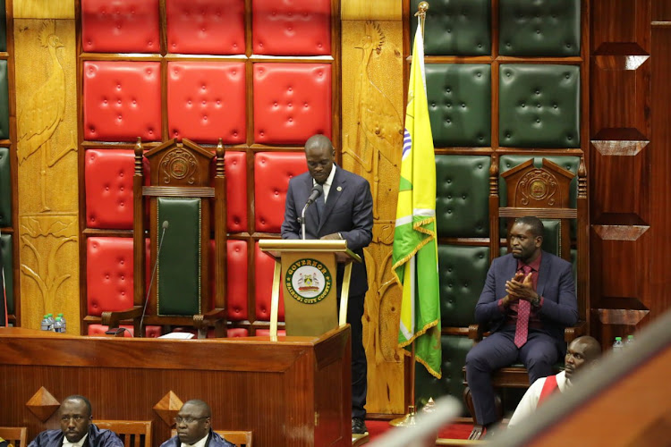Nairobi Governor Johnson Sakaja address city assembly on October 19.