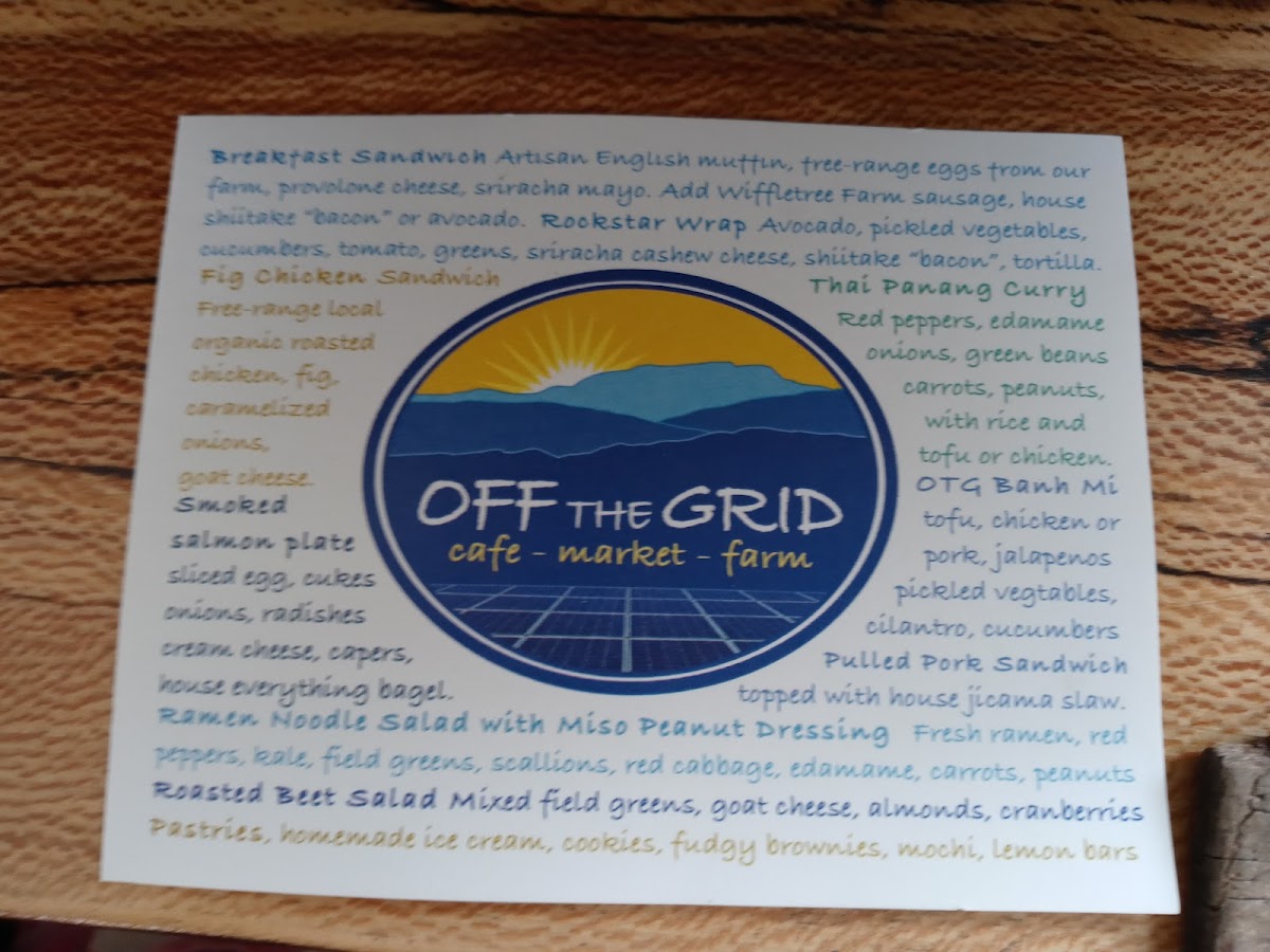 Off the Grid gluten-free menu