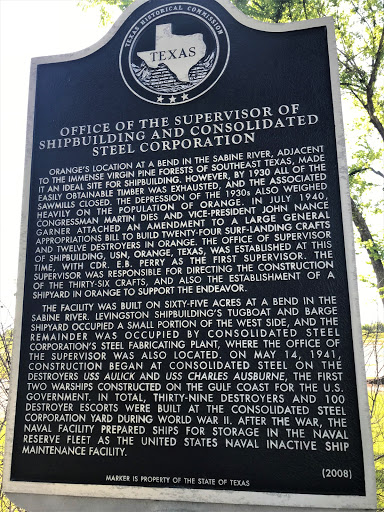 Orange's location at a bend in the Sabine River, adjacent to the immense virgin pine forests of southeast Texas, made it an ideal site for shipbuilding. However, by 1930 all of the easily...