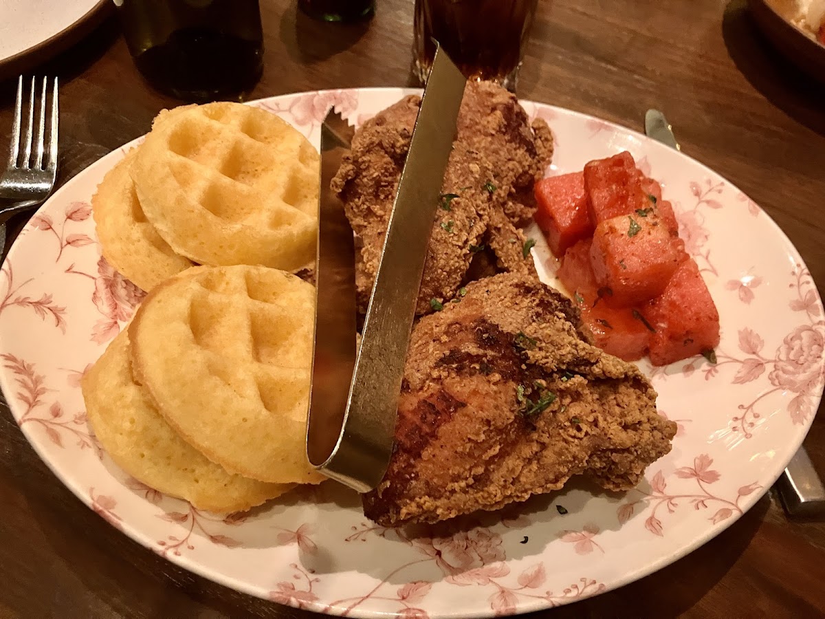 GF chicken and waffles platter