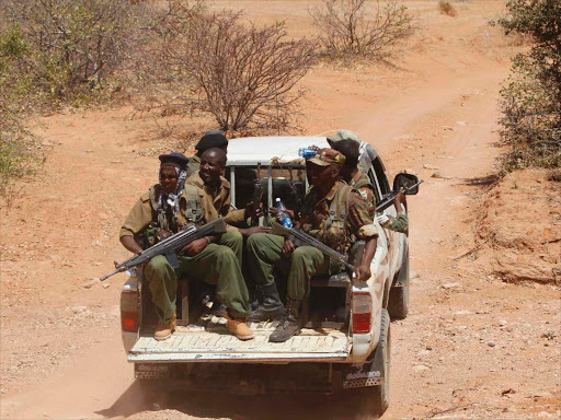 Kenyan policemen patrol the Kenya-Somalia border near Mandera on February 6 last year / REUTERS