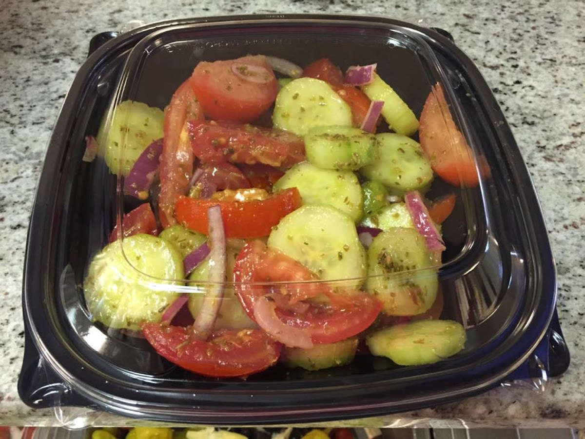 Tomato Cucumber Salad. Made with gluten free dressings. Fresh and light.