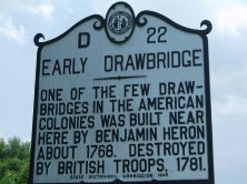 One of the few drawbridges in the American colonies was built near here by Benjamin Heron about 1768. Destroyed by British troops, 1781.Plaque via North Carolina Highway Historical Marker Program,...