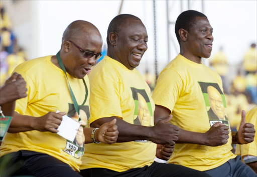 ANC leaders, Aaron Motsoaledi, Cyril Ramaphosa and Paul Mashatile during the launch of the Gauteng Manifesto. Picture Credit: Gallo Images