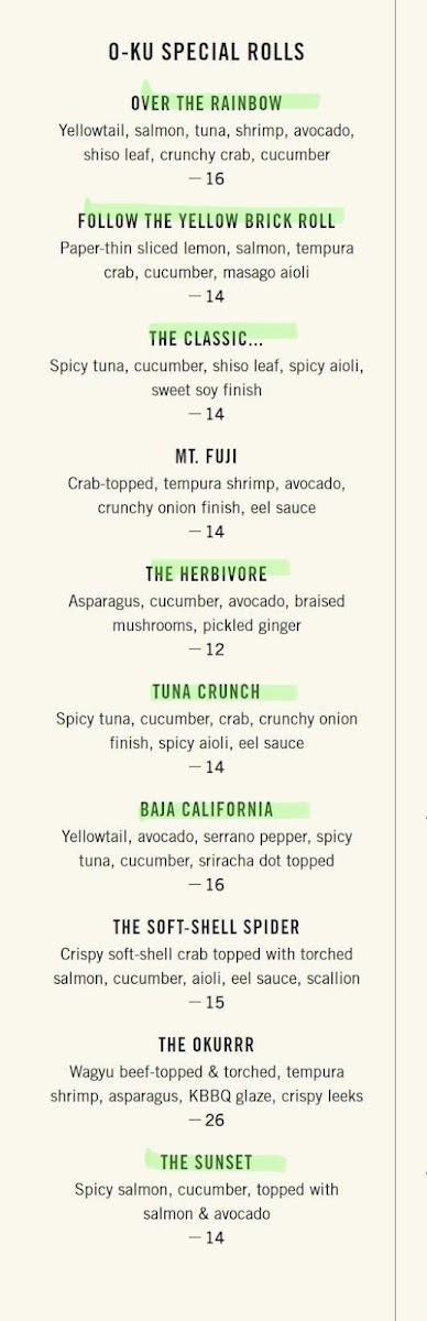 GF sushi menu is available in-person but not online, so I highlighted the gluten free sushi rolls here. All Nigiri and Sashimi are gluten free.