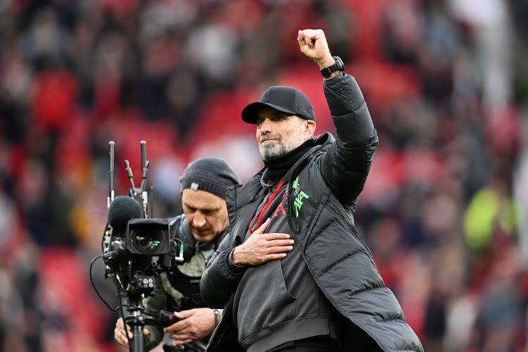 Liverpool manager Jurgen Klopp acknowledges the fans after the Premier League draw against Manchester United at Old Trafford on April 7, 2024 in Manchester