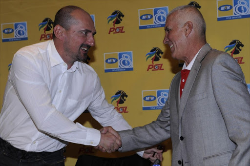 Chiefs coach Vladimir Vermezovic and Pirates coach Julio Leal during the press conference at the PSL Offices on September 08, 2011 in Johannesburg, South Africa