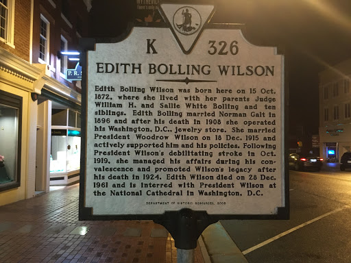 EDITH BOLLING WILSON Edith Bolling Wilson was born here on 15 Oct. 1872, where she lived with her parents Judge William H. and Sallie White Bolling and ten siblings.  Edith Bolling married Norman...