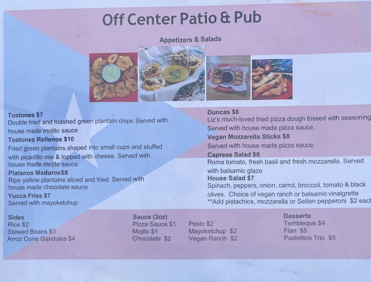 Off Center: Patio & Pub gluten-free menu