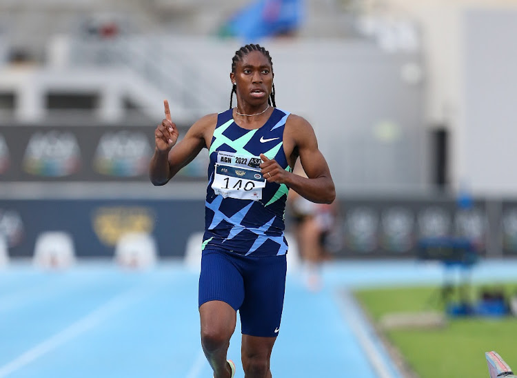 Caster Semenya wins the women’s 3,000m on leg 2 of the ASA Athletics Grand Prix Series at Green Point Stadium in Cape Town on March 23 2022.