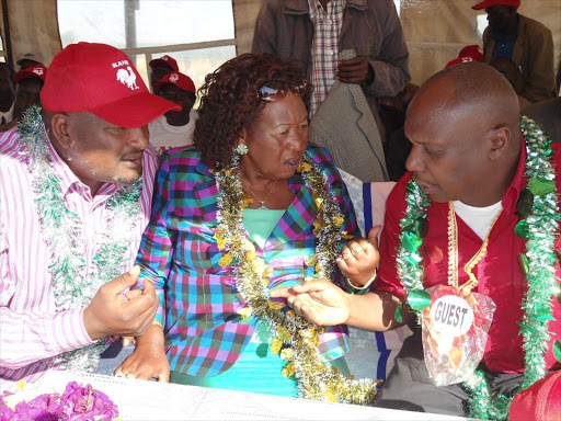 Kanu secretary general Nick Salat, MP Zipporah Kittony and chairman Gideon Moi at a past event /FILE