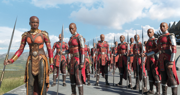 Okoye (Danai Gurira) and Ayo (Florence Kasumba) with the Dora Milaje.