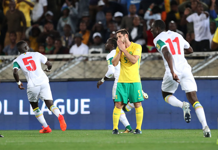Dean Furman of South Africa reacts in disappointment after missed chance after Thamsanqa Mkhize's own goal during the 2018 World Cup qualifying football match between South Africa and Senegal at Peter Mokaba, Stadium, Polokwane, South Africa on 10 November 2017.