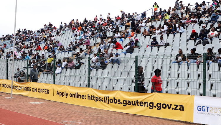 Gauteng youth during the hand over of appointment letters to 3200 youth Brigades under the " Nasi iSpani Mass Recruitment programme in Dobsonville Stadium in Soweto.