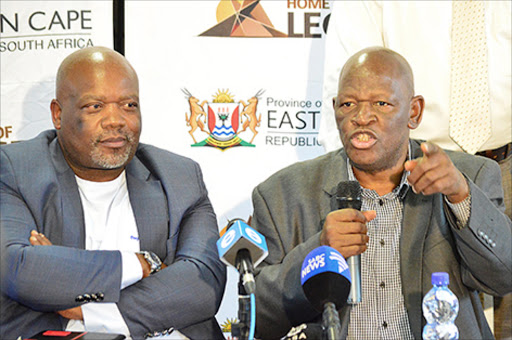 SUMMING UP: Education MEC Mandla Makupula, right, and head of the Eastern Cape education department Themba Kojana face the press in Stirling, East London Picture: RANDELL ROSKRUGE