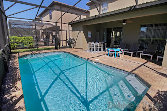 West-facing private pool at this vacation villa on Windsor at Westside in Kissimmee