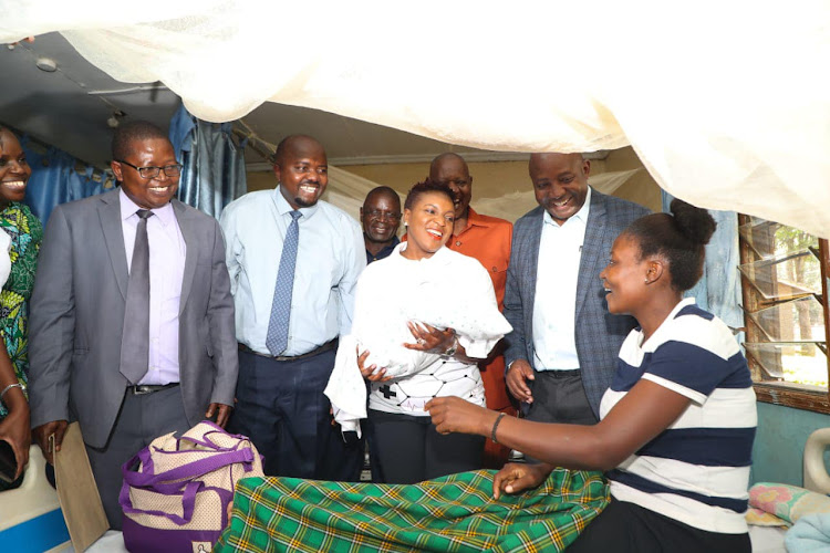 Health CS Susan Nakhumicha and Kakamega Deputy Governor Savula during UHC spot check visits in the county on April 5, 2024