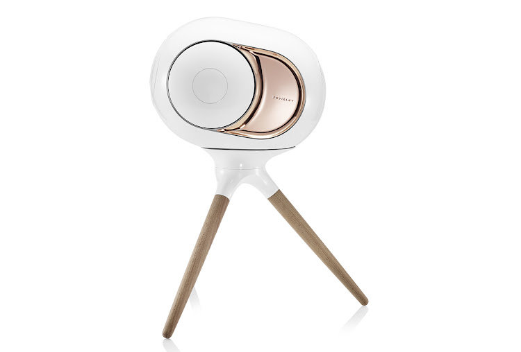 Devialet Phantom Gold on stand accessory.