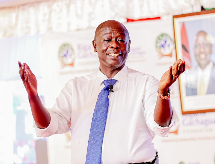 Deputy President Rigathi Gachagua speaks during his inaugural public lecture on Youth, Leadership and Development at Murang'a University of Technology in Murang'a county on March 20, 2024.