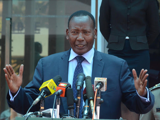 Interior Cabinet Secretary Joseph Nkaissery, who has ordered investigations into allegations made by Machakos Senator Johnstone Muthama, during a rally at Uhuru Park, Nairobi county, on Wednesday, Photo/FILE