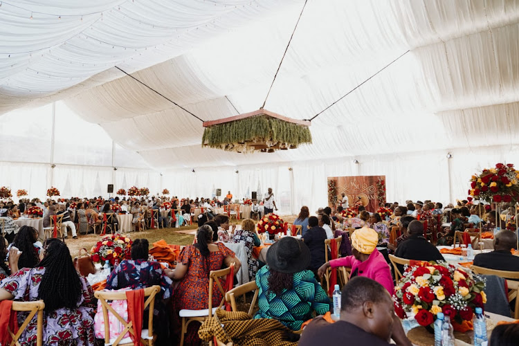 Family and friends during Peter Miano and Wambui Kibe's traditional wedding ceremony on April 6, 2024