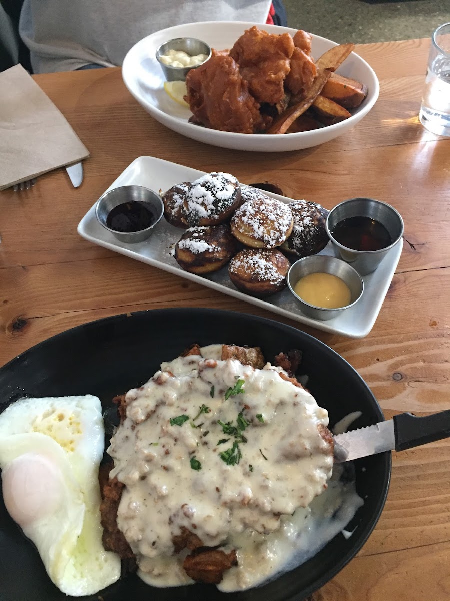 Chicken fried steak and eggs
Ebelskivers 
Fish and chips