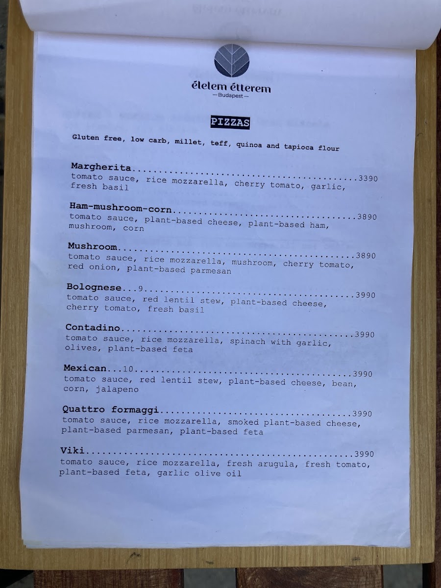 Élelem Étterem gluten-free menu