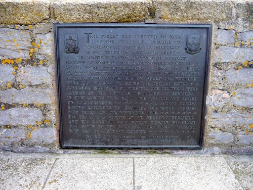 Plaque erected in 1959 by the people of Bermuda in commemoration of the 350th anniversary of the wreck on a Bermuda Reef of "Sea Venture" Captain Christopher Newport, Flagship of Admiral Sir...