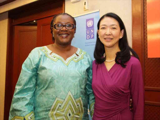 UNDP Country Director, Ms Amanda Serumaga with Acclaimed Japanese actress and UNDP Goodwill Ambassador Ms Misako Konno.