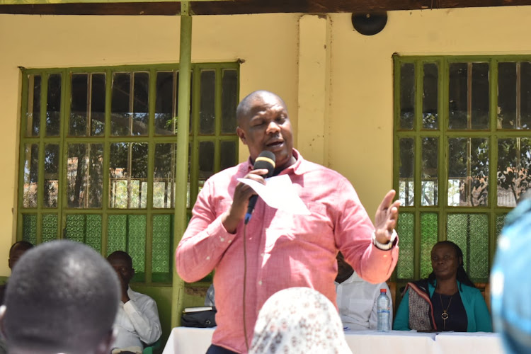 Wamboka addressing teachers, parents and learners at Mukhuma secondary school.